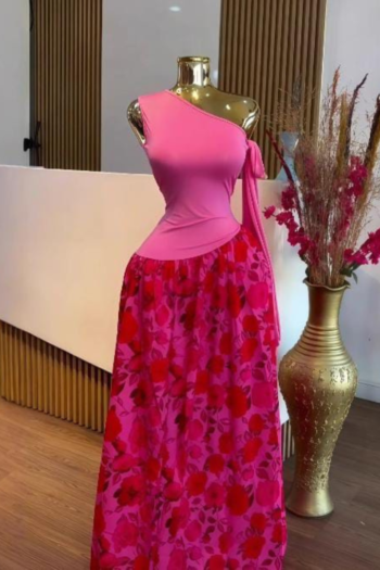 Ensemble Rose Asymétrique & Jupe Fleurie